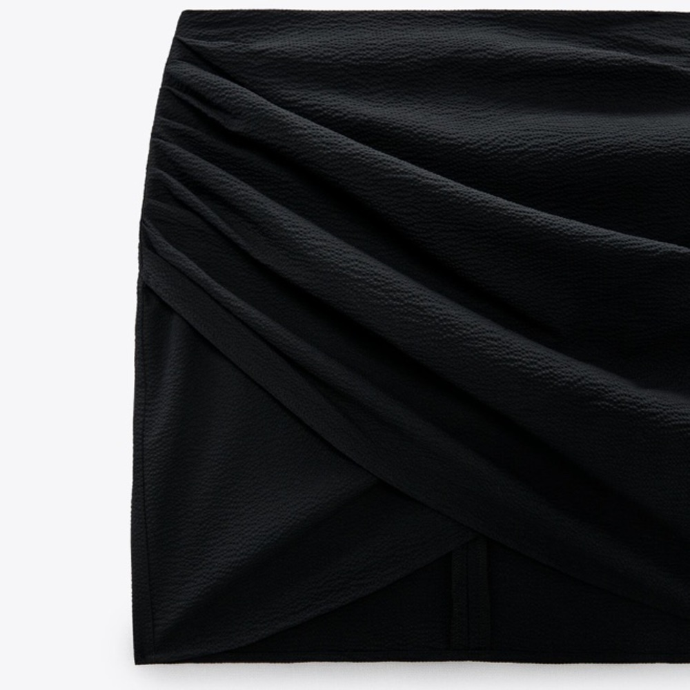 𝅺ZARA Draped Wrapped Black Mini Skirt Size Medium NWT - Picture 6 of 11